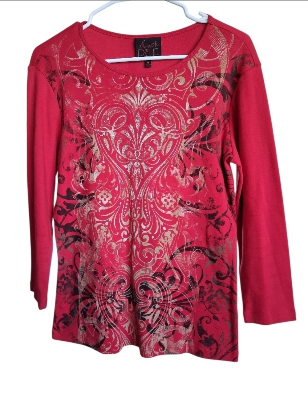 Y2K Grunge Boho Top - Ornate Scroll Print - Size M - 100% Cotton